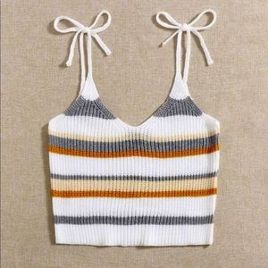 Striped Tie Shoulder Knit Top